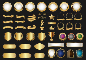 Wall Mural - luxury badges and labels with laurel wreath silver and gold collection