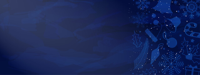 Poster - blue grunge christmas background with copy space. soft white christmas decorations on right side, ch