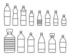 Bottle icon set line design. Bottle, plastic, water, icon, recycling, empty bottle vector illustrations. Bottles editable stroke icons