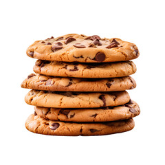 Stack Tower of Chocolate chip cookie cookies, Many assorted different design, isolated on transparent background , PNG, 300 DPI