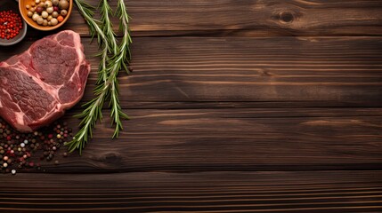 Sticker - Delicious fried beef meat with rosemary on wooden table