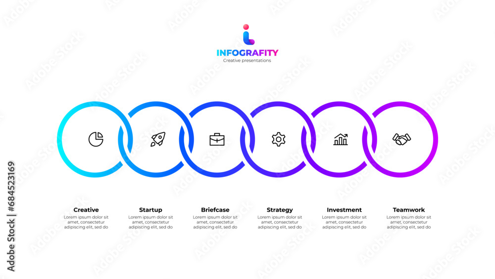 Six rings for business presentation. Process visualization or timeline ...