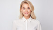 © bornmedia - Portrait of beautiful young blonde american company office worker business woman smiling and looking straight
