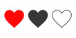 Hearts flat icons. Red, black and outline heart icon. Love icon. Vector illustration.