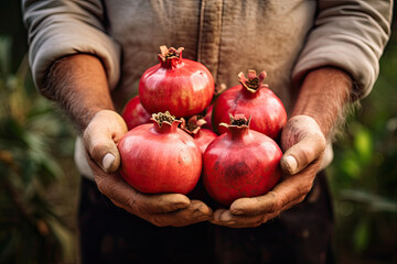 Wall Mural - Organic pomegranates, bathed in sunlight, capture the essence of fresh harvest and healthful agriculture.