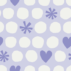 Wall Mural - Cute seamless pattern with circles, snowflakes and hearts. Colourful vector texture with different shapes