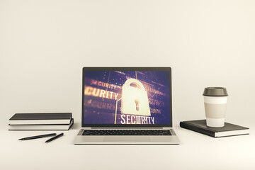 Aufkleber - Modern computer monitor with creative lock hologram and chip. Information security concept. 3D Rendering