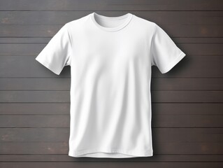 Wall Mural - Plain white t-shirt, front and back view, on a gray background.