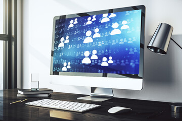 Aufkleber - Modern computer screen with social network media concept. 3D Rendering