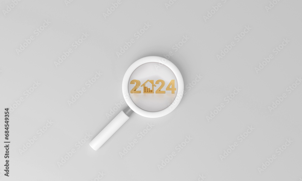 Foto de Stock Magnifying glass is looking at golden number 2024 and ...