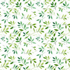 Poster - a green leaf on a white seamless pattern background.