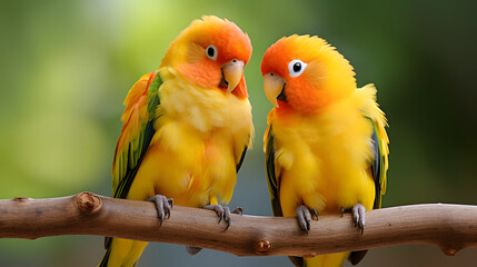 Wall Mural - Pair of Sun Conure Parrots on a Branch