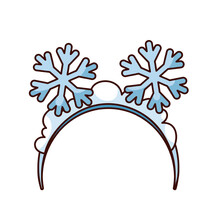 Christmas Snowflake Headband Vector Illustration. Cartoon Isolated Retro Funny Sticker Of Blue Flakes Of Snow On Cute Band For Head, Photo Booth Props And Winter Decoration For Merry Christmas