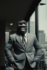 Poster - A powerful gorilla in a suit, epitomizing strength and executive leadership qualities within the corporate hierarchy.