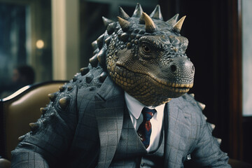 Poster - An Ankylosaurus in a suit, symbolizing a business executive skilled in defense strategies and crisis management.