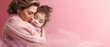 © Maximilien - Tender Affection: Mother and Child Embrace on Pink Background, Honoring Mother's Day