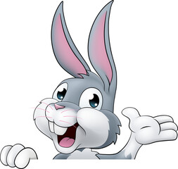 Sticker - Easter Bunny Rabbit Cartoon Character Peeking Sign