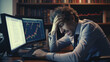 Man watching crashing stocks plunging slumping bearish financial crisis recession collapse panic