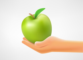 Poster - Hand with fresh green apple. 3d vector illustration