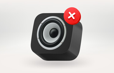 Poster - Black audio cabinet icon. No sound concept. 3d vector illustration
