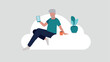 Relaxed person sitting on a cloud doing secure log in on a smartphone - cloud service concept