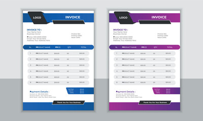 Minimal Corporate Business Invoice design template vector illustration bill form price invoice.
