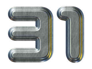Poster - Silver metallic number 31 isolated on transparent background for education concept