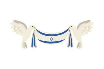 Canvas Print - israel peace doves and flag