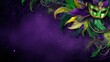 Mardi Gras Venetian masks in golden purple green colors background. Festive colorful Carnival Mardi Gras masquerade mask design for banner, greeting card, prints, poster, party invitation, flyer..