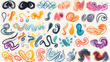 Charcoal pencil curly lines, colorful squiggles and shapes. Multi colored charcoal pencil scribble vector set. Hand drawn chalk smears and thin lines. Crayon sketch and Marker childish. generative ai.