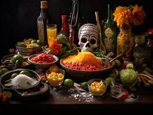 Indulge In Vibrant Day Of The Dead Festivities: Savor Authentic Mexican Flavors, Adorned With Sugar Skull Sweets, A Lively Celebration Of Life And Legacy