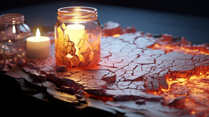 Poster - burning candle in the fireplace HD 8K wallpaper Stock Photographic Image 