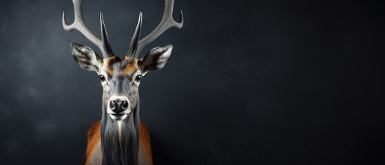 Wall Mural - Front view of Antelope on dark gray background. Wild animals banner with copy space