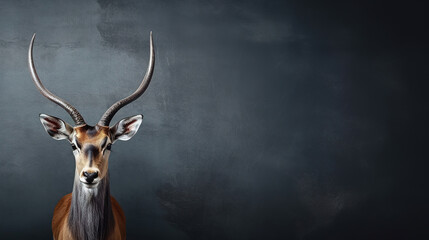 Wall Mural - Front view of Antelope on dark gray background. Wild animals banner with copy space