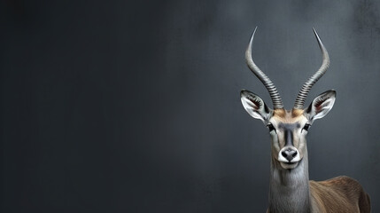 Wall Mural - Front view of Antelope on dark gray background. Wild animals banner with copy space