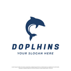 Wall Mural - Dolphin Logo template design. Dolphins jump on the waves of the sea or beach with a creative idea.