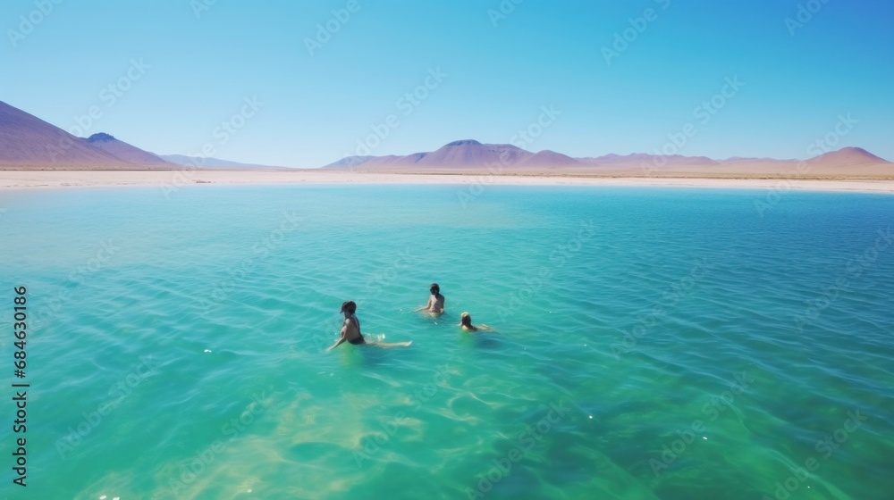 people swimming in the clear blue water of the bosque de boliva