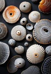 Wall Mural - textured shells on a table are on a grey surface