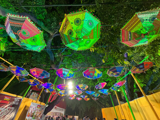 Color umbrella hanging in a local festival at Indore india