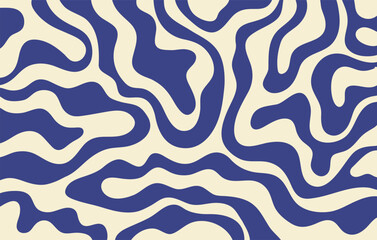 Poster - Abstract horizontal background with colorful waves. Trendy vector illustration in style retro 60s, 70s. Blue and beige colors