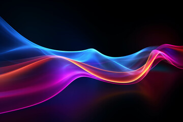 Wall Mural - Curved colorful neon light waves.