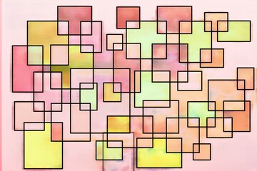 watercolor abstract color background with intersecting squares