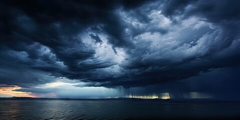 Wall Mural - nature fury. dramatic storm unleashing power over darkened ocean featuring stormy sky rain laden clo