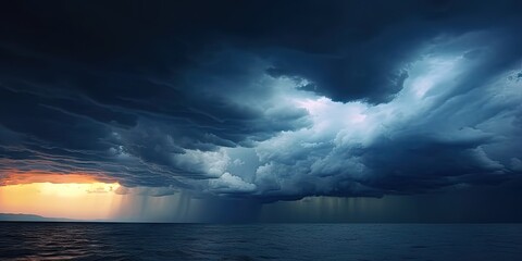 Wall Mural - nature fury. dramatic storm unleashing power over darkened ocean featuring stormy sky rain laden clo