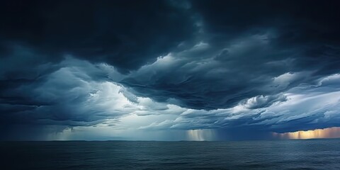 Wall Mural - nature fury. dramatic storm unleashing power over darkened ocean featuring stormy sky rain laden clo