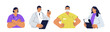 Doctors, nurses and other hospital workers illustrations set. Collection of characters wearing medical uniform, masks and stethoscopes. Healthcare team concept. Vector illustration.
