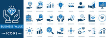 Business Value Icon Vector Illustration Concept With Icon Of Diamond, Rocket Launch, Light Bulb, Return On Investment And Expansion.