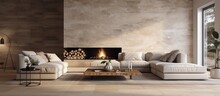 Contemporary Living Room In A Comfortable Travertine House Copy Space Image