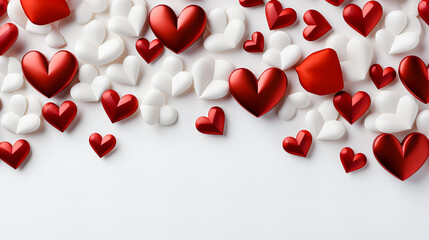 Valentine's day background with red and white hearts on white background. 3d rendering. Generative AI technology.