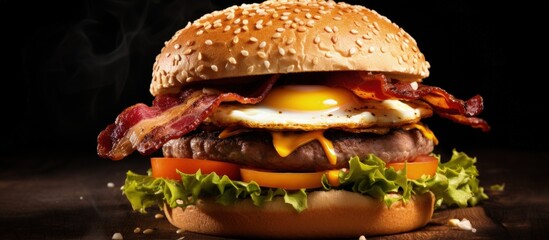 Leinwandbilder - Bacon burger with egg lettuce and cheese copy space image